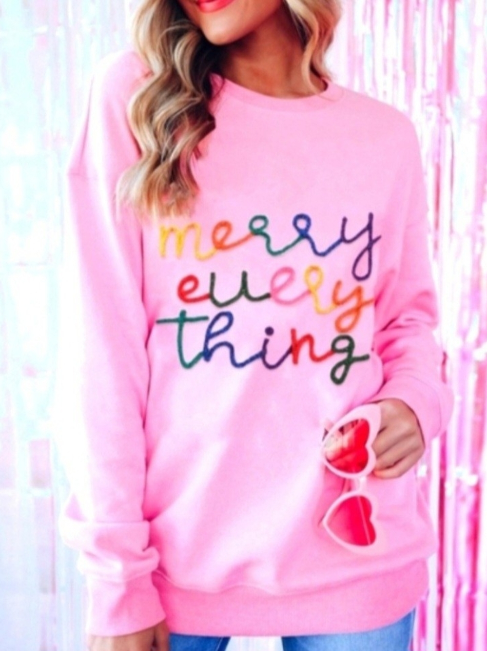 Soft Pink "Merry Every Thing" Crewneck Sweatshirt - Women